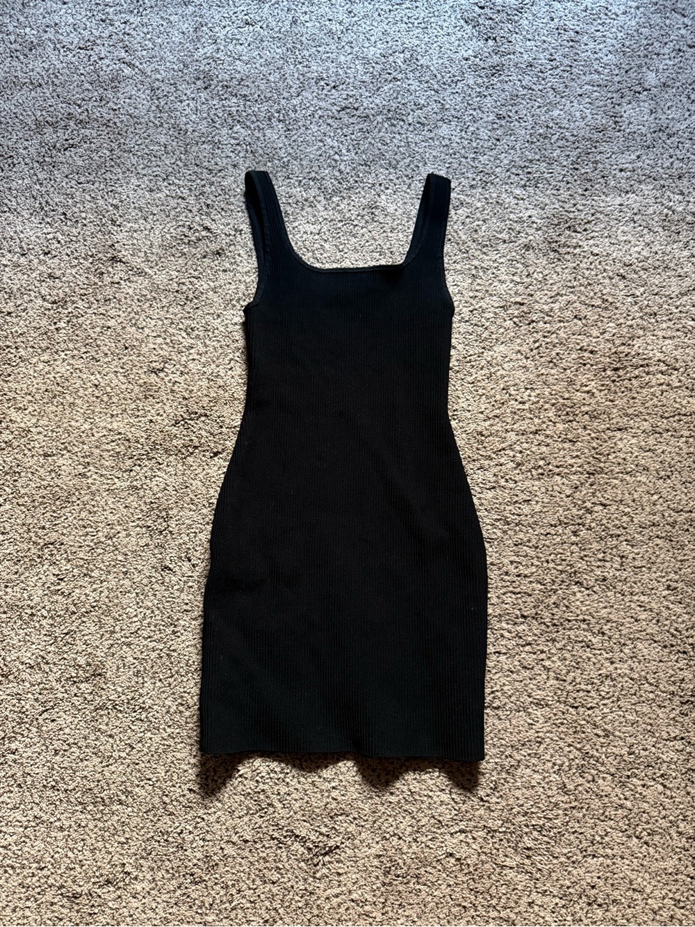 Babaton Black Ribbed Square-Neck Mini Dress
